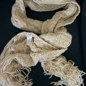 Guess Cream Knit Scarf with Fringe